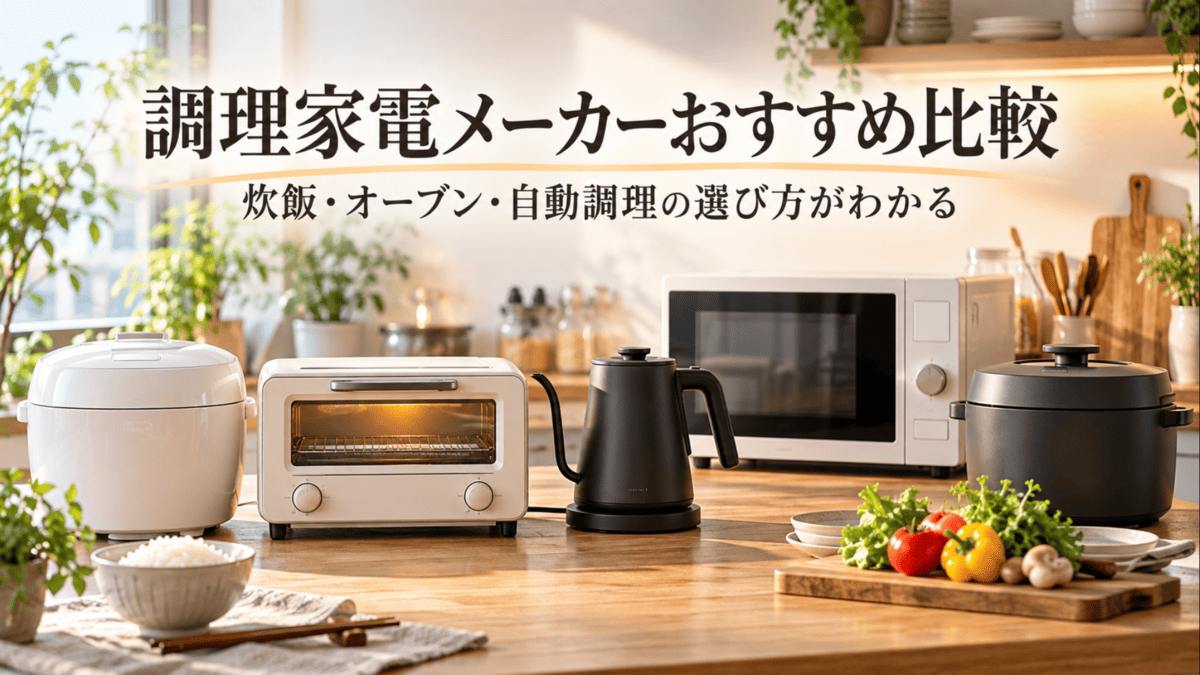 一人暮らし向けの炊飯器・トースター・電気ケトル・オーブンレンジなど調理家電メーカーを比較するイメージ
