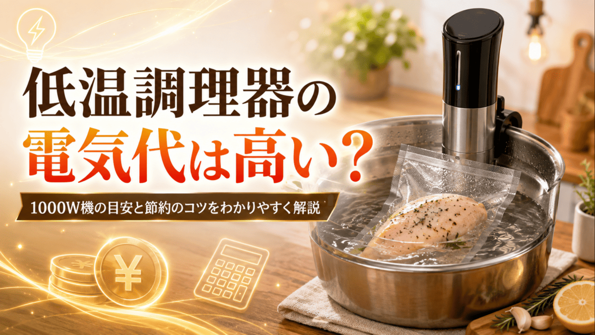 低温調理器を鍋にセットして鶏むね肉を湯せん調理している様子