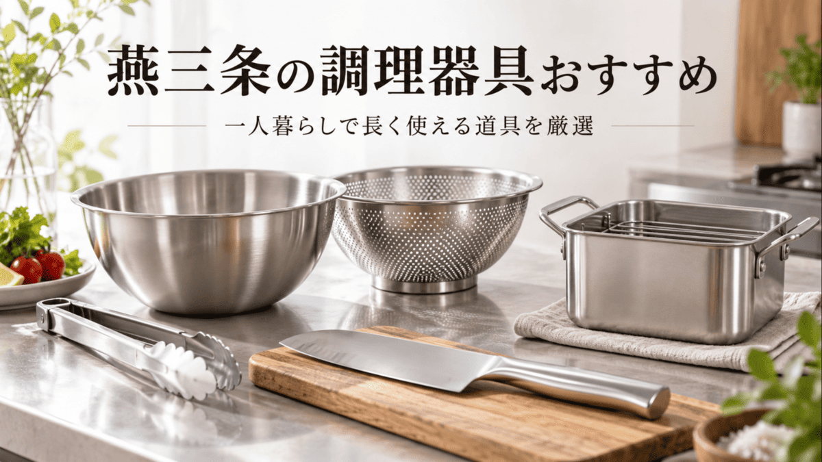 燕三条のステンレス製ボウル・ザル・包丁・角型鍋など一人暮らしで長く使いやすい調理器具